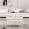 Coffee Table with Storage Drawers & LED Strips White Tea Table for Living Room