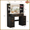 Black Dressing Table Wood Makeup Desk with LED Mirror 7 Drawers Shelves Bedroom