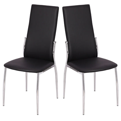 2/4pcs Black Faux Leather Padded Dining Chair Modern Kitchen High Back Chairs