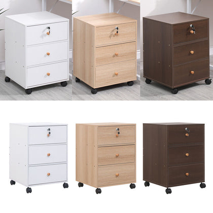 Mobile 3 Drawers Filing Cabinets Printer Stand Pedestal Lockable Bedside Table