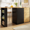 360° Rotating Bar Table Sideboard 138-204x39x104cm with 3 Drawers, Black-Natural