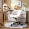 White Boucle Office Chair with Wheels Swivel Teddy Desk Chair for Home Office