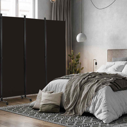 172cm Rolling Privacy Screen Portable Wall Divider with Lockable Wheels -Coffee