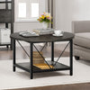 Round Coffee Table with Storage Shelf Wood for Living Room Sofa Side End Tables