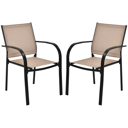 2 Pcs Outdoor Dining Chairs Garden Stackable Chairs Patio Bistro Chairs