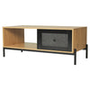 Rattan Coffee Table With Storage Drawer Living Room Furniture Black Metal Legs