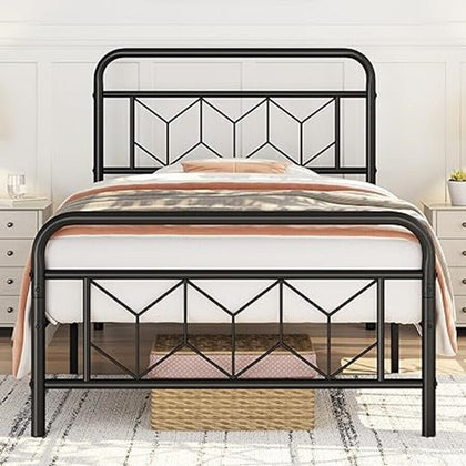 3ft Single Bed Frames, Sturdy Metal Platform Bed with Large Storage Bed Base