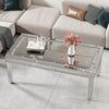 Glam Silver Coffee Tables Dazzling Crushed Crystal Border Mirrored Center Table