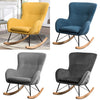 Solid Wood Rocking Chair Upholstered Linen/Velvet Fabric High Back Lounge Seat