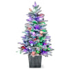 COSTWAY 100 CM Pre-Lit Artificial Christmas Tree Snow Flocked Potted Xmas Tree