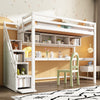 Single Pinewood Loft Bed Frame High Sleeper Bunk Bed w/ Storage Stair Study Desk