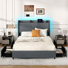 5FT Upholstered Platform Bed King Size Bed Frame w/Charging Station