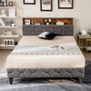 Double Size Bed Frame Upholstered Platform Bed Slat Support W/ Storage Headboard