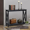 2-Tier Console Table X-design Wooden Hall Desk Side End Table W/ Shelf HW65761BK
