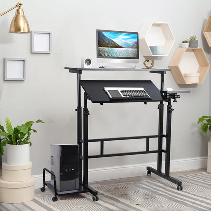 Mobile Stand up Desk Small Adjustable Standing Desk with Wheels Home Workstation