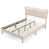 King Size Bed Frame Wooden Slat Bed Platform Upholstered Button Tufted Headboard