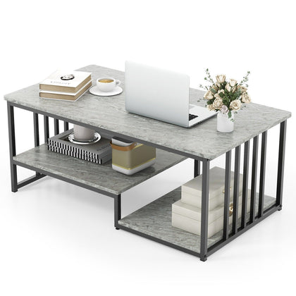 Modern Faux Marble Coffee Table 2-Tier Rectangular Accent Table Chic Cocktail