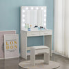 White Modern Dressing Table with LED Lights Mirror Vanity Make up Desk Stool Set