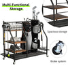Multifunctional Rolling Golf Bag Stand Metal Storage Rack With Wheels & Shelves