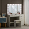 Modern LED Dressing Table with Stool Cabinet Drawer Makeup Desk Vanity Table Set