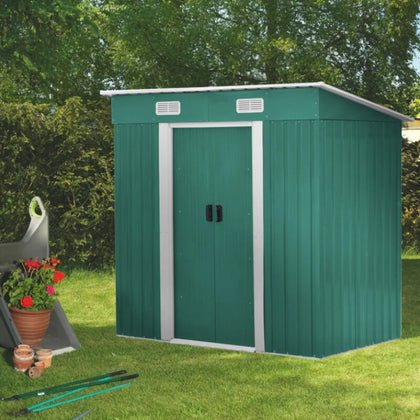 4ftx8ft Garden Metal Tool Shed Storage Outdoor with Base Pent Roof Storage House