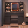 Gunji Dressing Table Adjustable LED Lights with 7 Drawers&4 Open Shelves Black