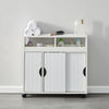 Bathroom Floor Storage Cabinet w/ 2 Sliding Doors Cupboard White 4 Wheels