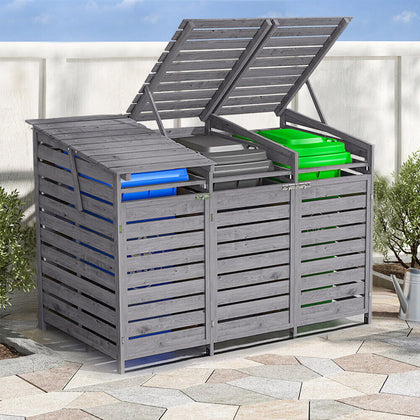 3 Shed Triple Wheelie Bin Storage Wooden Store Cover Garden Rubbish Dustbin