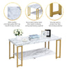 2-Tier Coffee Tea Table Marble Print End Table Accent Rectangular Cocktail Table