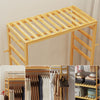 Clothes Rail Natural Bamboo Stand Coat Rack with Shoe Rack Wardrobe for Bedroom