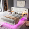 Panel Plush Velvet Upholstered Bed Frame Double With Headboard Built-In Lights