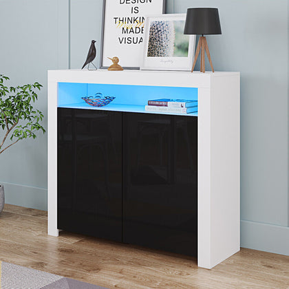 Modern 2 Door Sideboard Cupboard Buffet Cabinet 4 Shelves Storage with LED Light