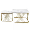 Set of 2 Fuax Marble Nesting Coffee Table Square Side End Tables with Metal Legs