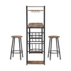Industrial Breakfast Bar Table and 2 Stools Dining Set W/ Wine Rack Side Storage