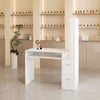White Manicure Nail Table Wooden Desk Mobile Rolling Workstation Shelves Storage