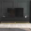 TV Unit I 200cm Wide Cabinet I Black Fluted Doors I Gold Base I Modern Style