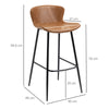 Bar Stools Set of 2, PU Leather Upholstered Kitchen Stools with Back, Footrest