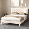 King Size Bed Frame Wooden Slat Bed Platform Upholstered Button Tufted Headboard
