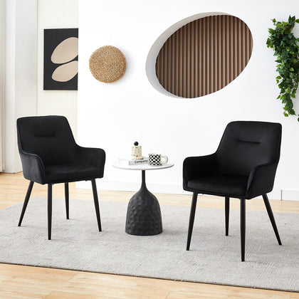 2PCs Dining Chairs Velvet Metal Legs Leisure Reception Chair Restaurant Black