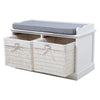 Hallway Shoe Storage Bench Chest 2 Wooden Wicker Basket Grey Cushion Padded Seat