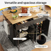 Rolling Kitchen Island Storage Trolley Cart Cabinet w/ Wood Top 2 Drawers Black