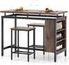 Bar Table Set Floating Top Storage Shelves Counter Height Dining Table w/ Stools