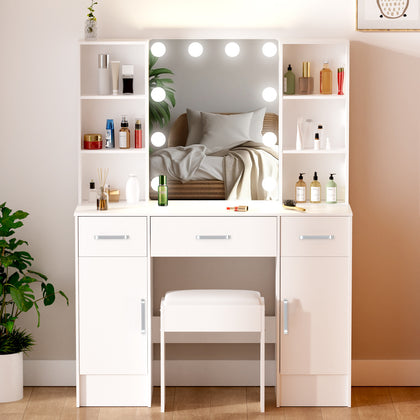 Large Dressing Table Vanity Makeup Desk Set with LED Mirror + Stool + 3 Drawers