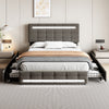 Double Bed Upholstered Storage Bed Frame With LED Light, 4 Drawers and Headboard