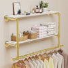 Industrial Pipe Clothes Rail Wall Mounted Garment Rack with 2Tier Shelves