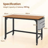 Computer Workstation Rolling Writing Study Desk On Wheels-Teak