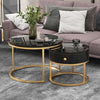 Round Nesting Coffee Table Stacking Side Tables Set with Storage Drawer Black