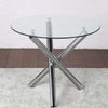 Modern Kitchen Dining Table Round Clear Glass Tabletop Chrome Cross Tube Legs