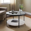 Coffee Table with Concrete Effect Shelf Black Glass Top Round Living Room Table