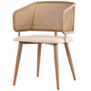 Modern Dining Chairs Set of 2 with Rattan Backrest & Upholstered PU Padded Seat